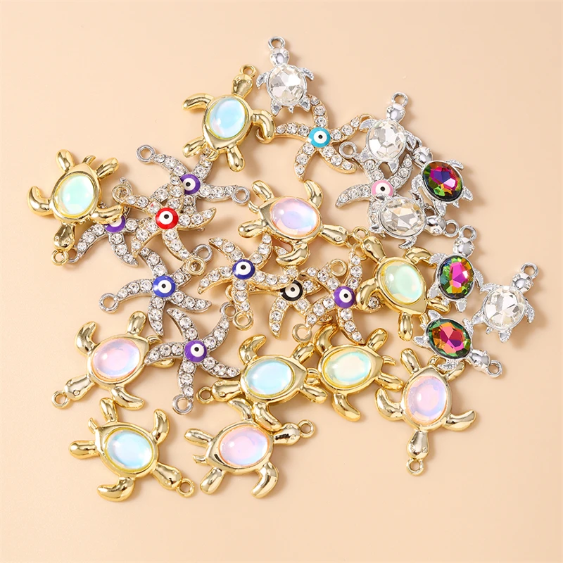 

20pcs Cute Crystal Alloy Starfish Turtle Charms Pendants for Jewelry Making Necklaces Earrings DIY Handmade Crafts Accessories