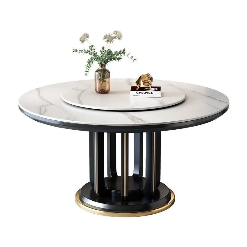 New solid wood dining table and chair combination, small household light luxury modern simple table rock slab round table