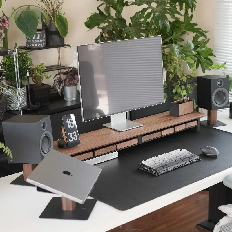 LE Computer Monitor Height Increase Stand Set Walnut Computer Desktop Display Rack Modularization Storage Shelf Office Organize