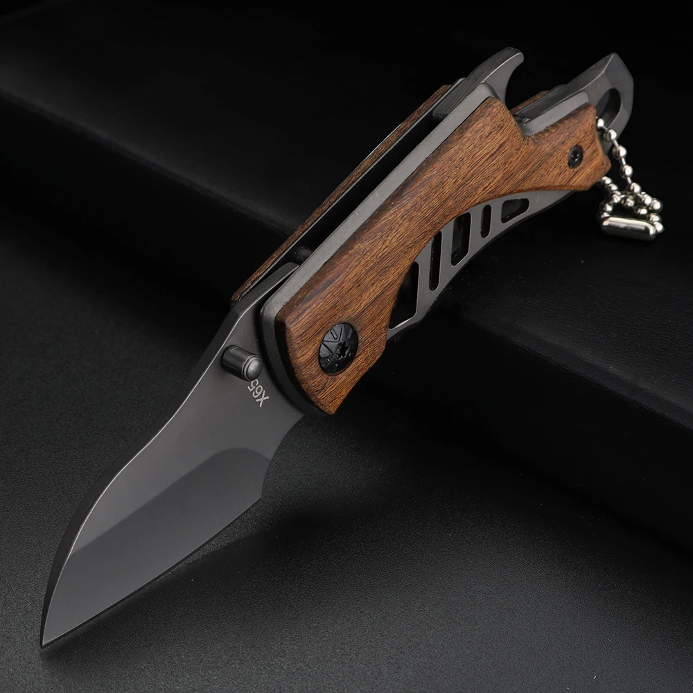 Mini Wooden Handle Outdoor Folding Knife Multi Energy Skill Knife EDC Tools Camping Survival Knife