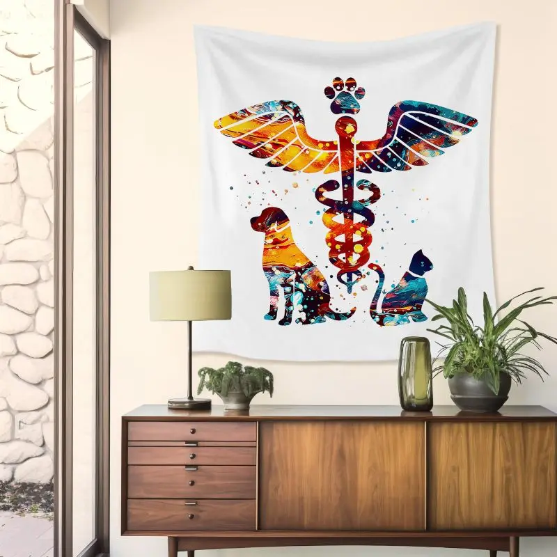 VIKAMA Veterinary Snake Cat Dog Tapestry, Pet Medical Wall Hanging, Cute Animal Wall Decor for Clinic Bedroom Home Decoration
