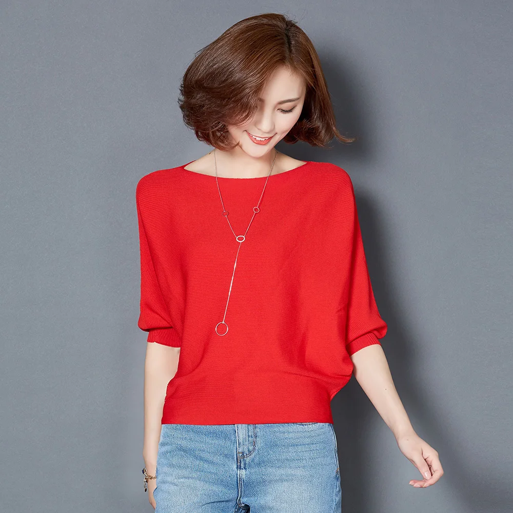 

Spring Loose Knitted Pullovers Sweater Tops Women Fashion O-Neck Long Sleeve Ladies Knitted Pullover Jumper Bat wing Casual Top