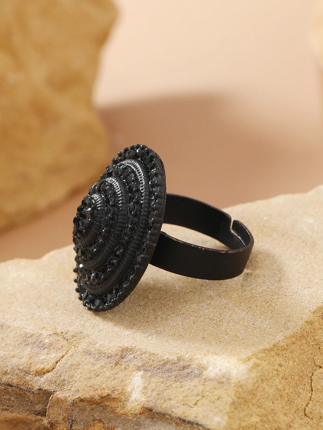 Bohemian Vintage Tibetan Silver Black Stone Rings For Women Fashion Big Female Male Ring Indian Tribal Jewelry Birthday Gift