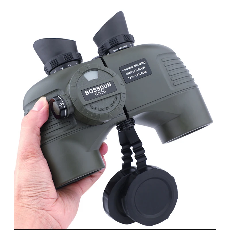 10X50 Professional Military Nautical HD Binoculars Waterproof Powerful Rangefinder Compass Telescope for Hunting Camping