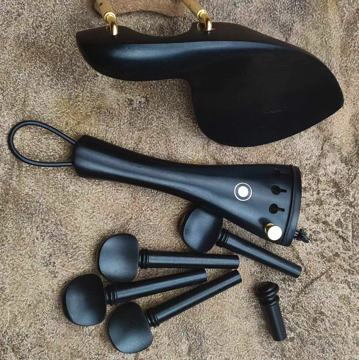 Ebenholz Violine Zubehör Kits Armaturen mit Metallklemme Fintuner Darm Geige Teile 4/4-1/4 Violine Kinnhalter Heringe Saitenhalter Endpin