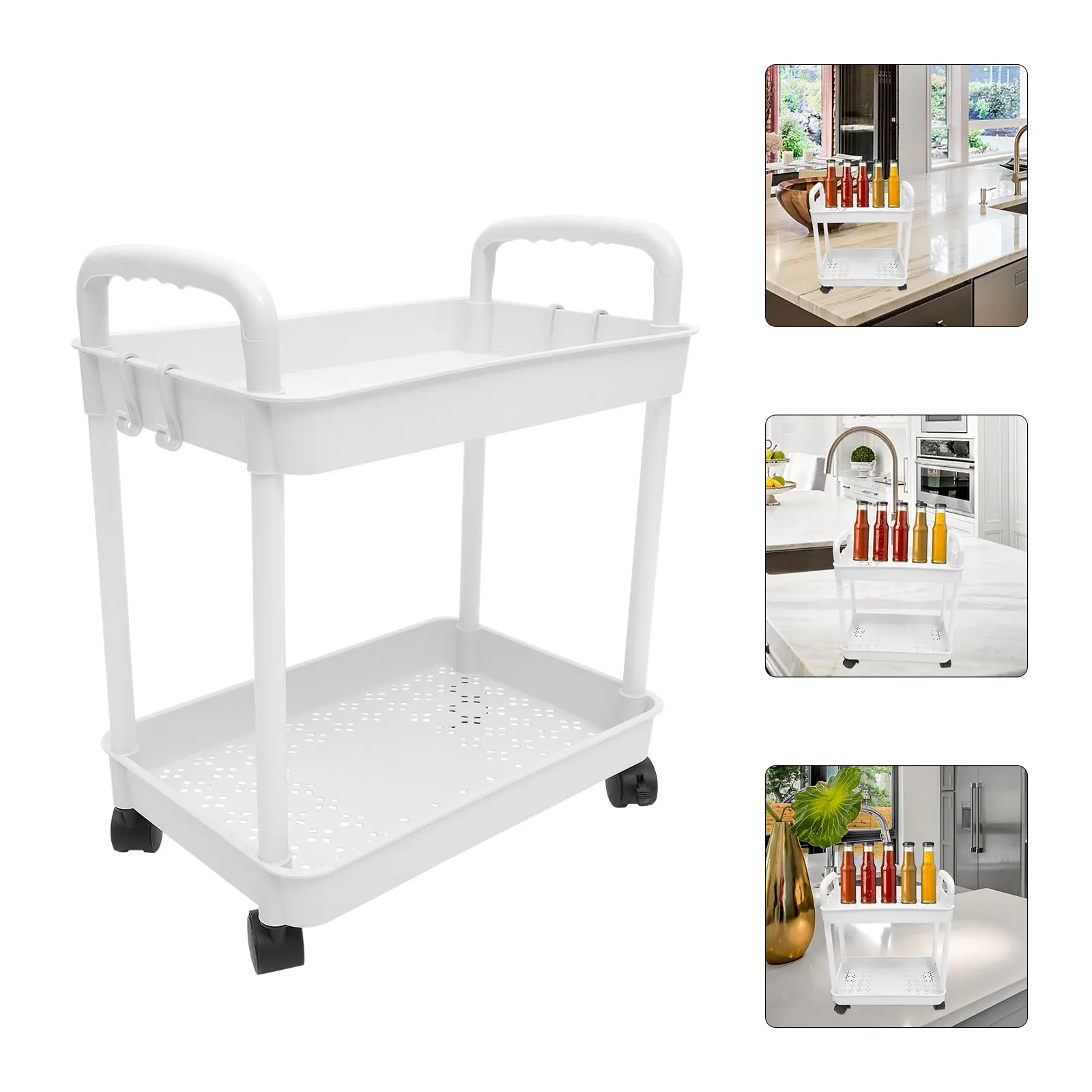 

2 Tier Rolling Storage Cart Organizer Shelf On Wheels For Home Kitchen Bathroom Bedroom Pp Material Heavy Duty 50Kg