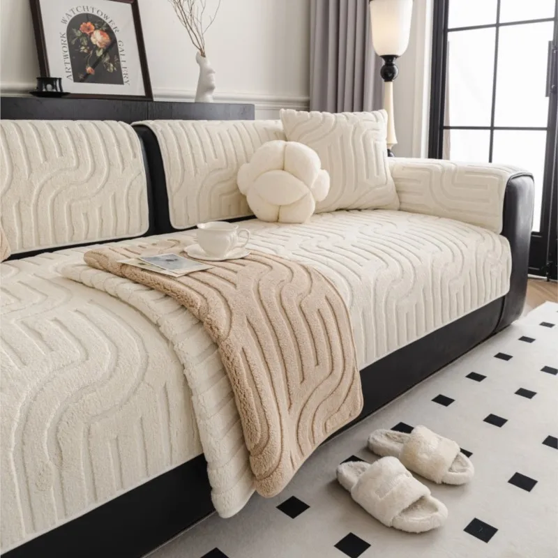 2025 جديد الخريف والشتاء الصوف وسائد أريكة سميكة الشتاء أريكة منصات عدم الانزلاق غطاء أريكة مستقيم حامي وسادة أريكة