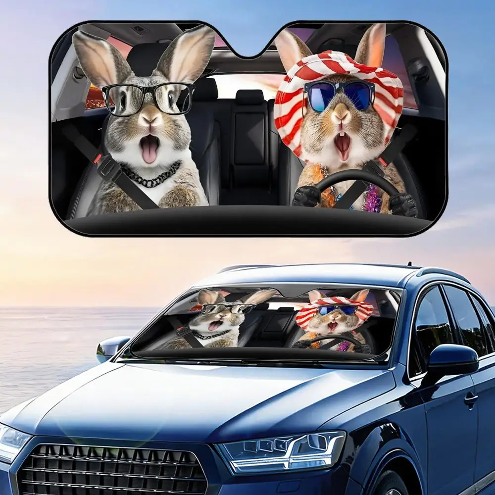 

Farmhouse Rabbit Sun Visor Reusable Aluminum Foil UV Protector Heat Three-layer Insulation Windshield Sunshades