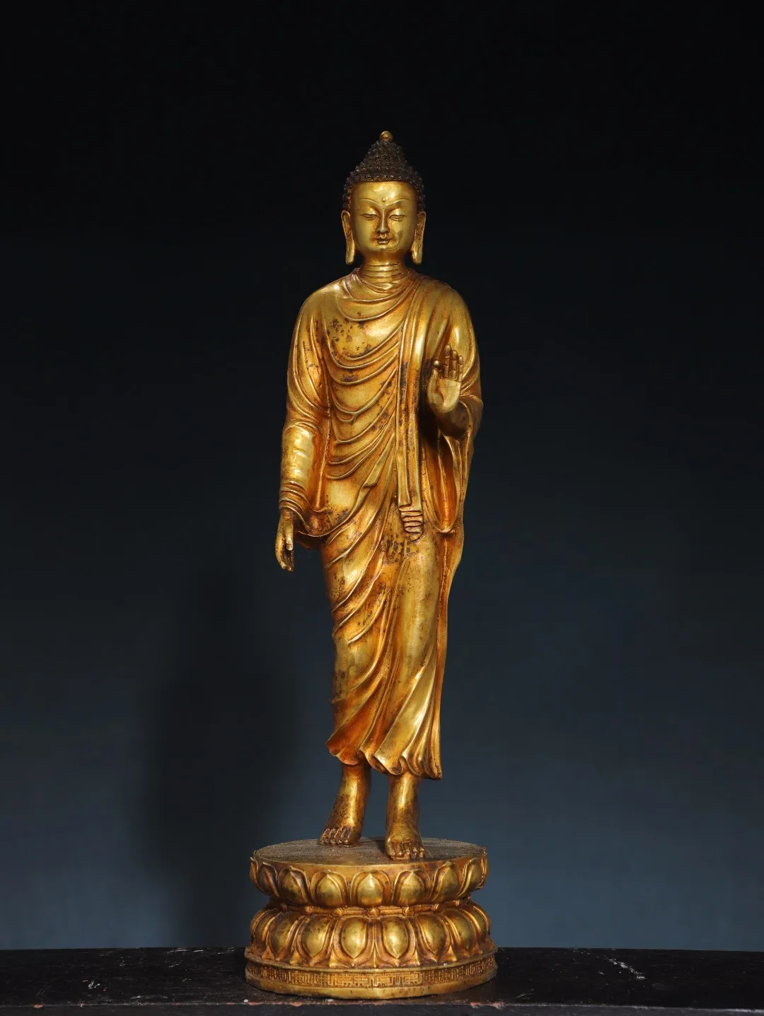 

21"Tibetan Temple Collection Old Bronze Cinnabar Gilded Shakyamuni Amitabha Sitting Buddha Lotus Terrace Worship Hall