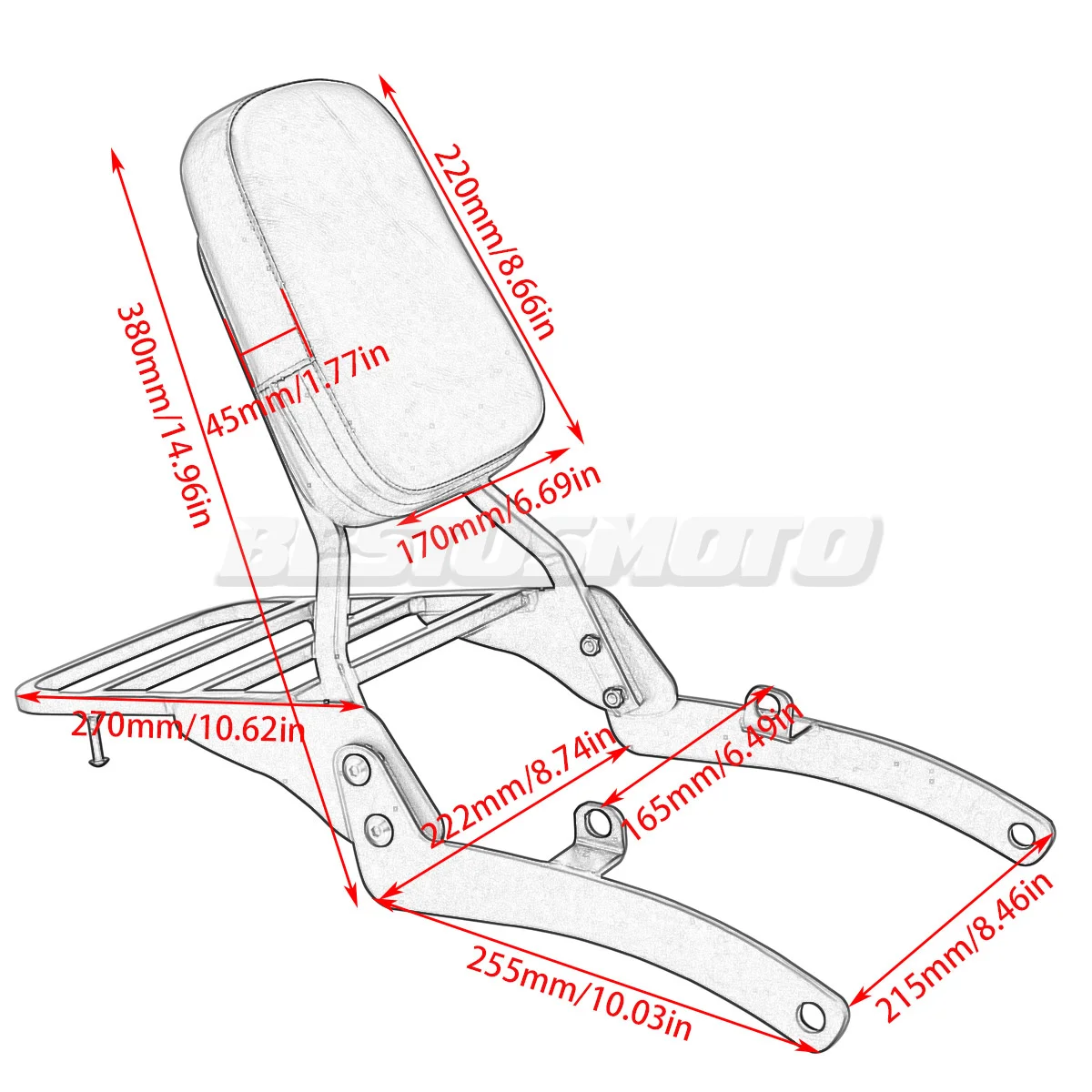 Motorcycle Detachable Passenger Rear Backrest Sissy Bar With Luggage Rack For Yamaha Virago XV535 XV400 XV 400 535 All Years