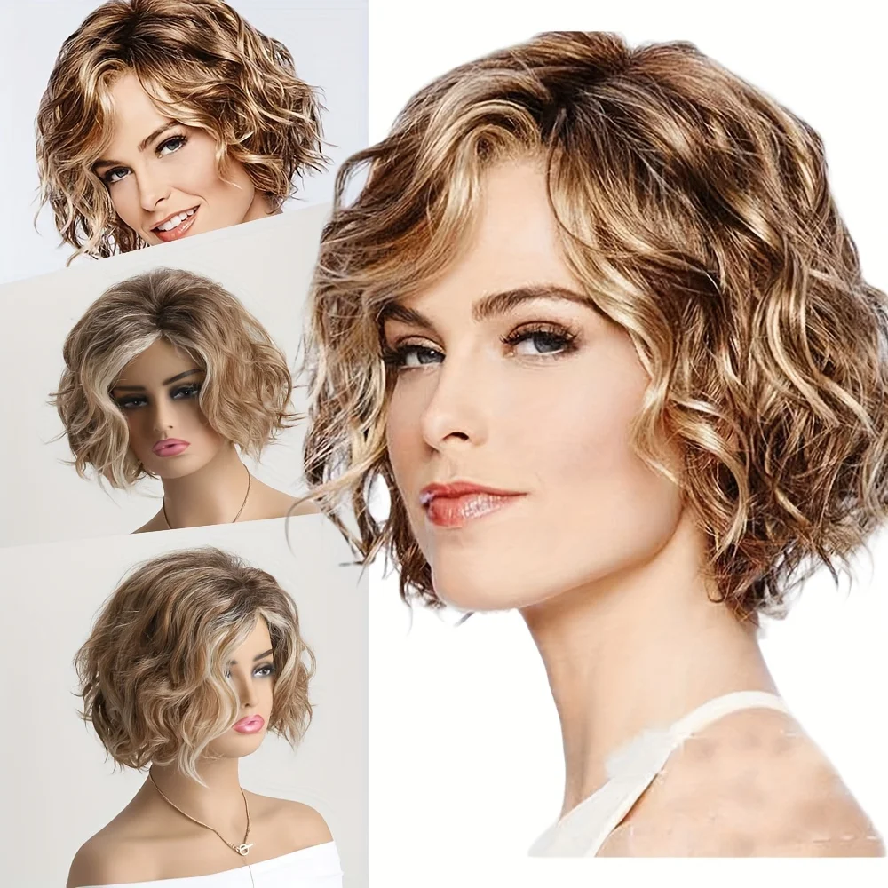 

12-дюймовые модные синтетические слегка вьющиеся короткие волосы, светло-русые кудри, натуральные и очаровательные, подходят для повседневного использования и части.