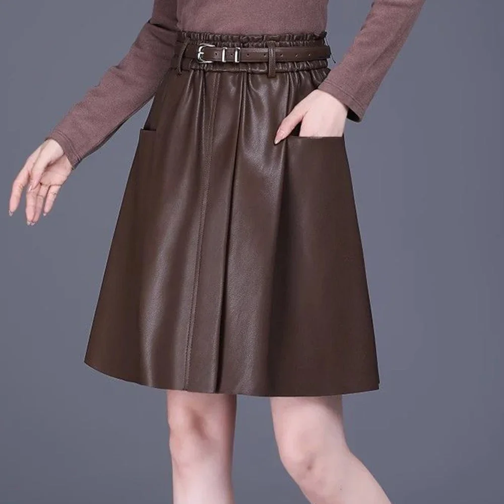 

2024 children's leather skirt mid long new irregular sheepskin half body leather skirt autumn and winter high waist A-line