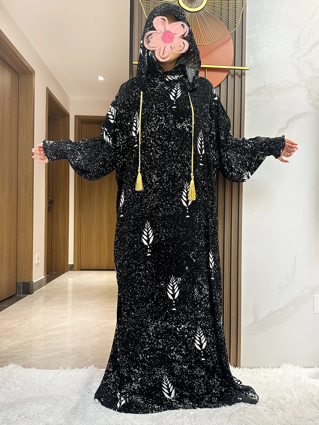 New Ramadan Garment Muslim Two Hat Abaya Dubai Turkey Islam Prayer Clothes Floral Cotton Fabric Dresses Islam Women Dress Kaftan