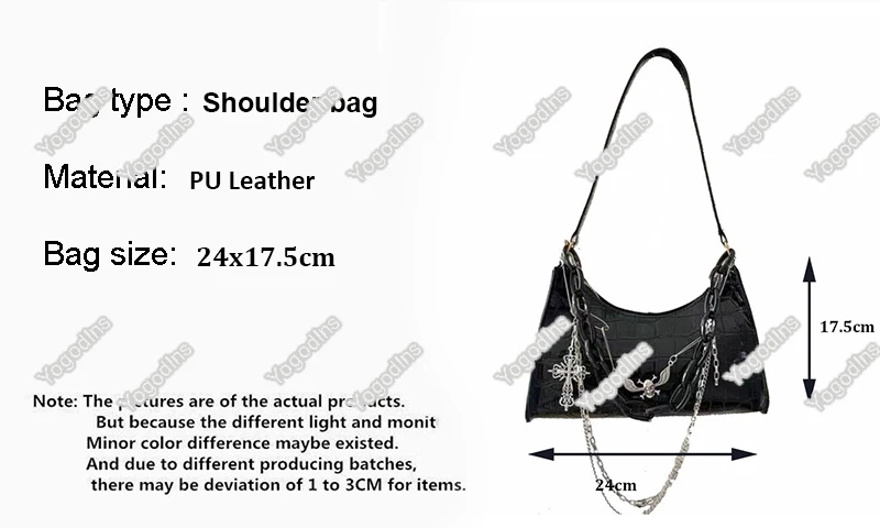 Krokodil Muster Handtasche Y2k Kreuz Schädel Umhängetasche Hot Girl Kette Sommer Subkultur Dark Punk Unterarm Tasche – Detail 2