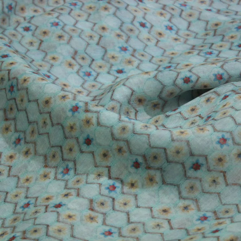 Pure Ramie Printed Fabric Polygon Artistic Vintage Summer Soft Breathable Lightweight Skirt Qipao Hanfu Apparel DIY Sewing