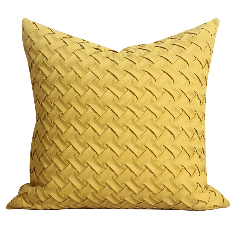 Yellow Woven Pillowcase Soft Faux Suede Exclusive Design Pillow Case Chic Decorative Lumbar Cushion Cover 45x45 30x50cm