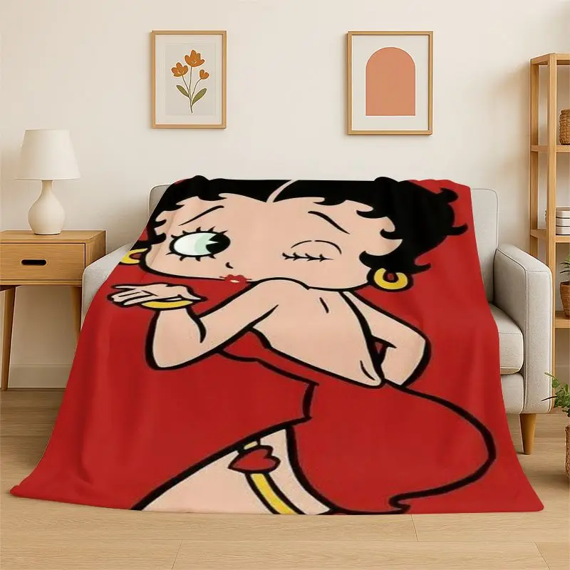 Retro Cartoon B-Betty B-Boop Cute Girl Flannel Blanket Soft Throw Blanket for Bedroom Living Room Bed office Picnic Fest Gift