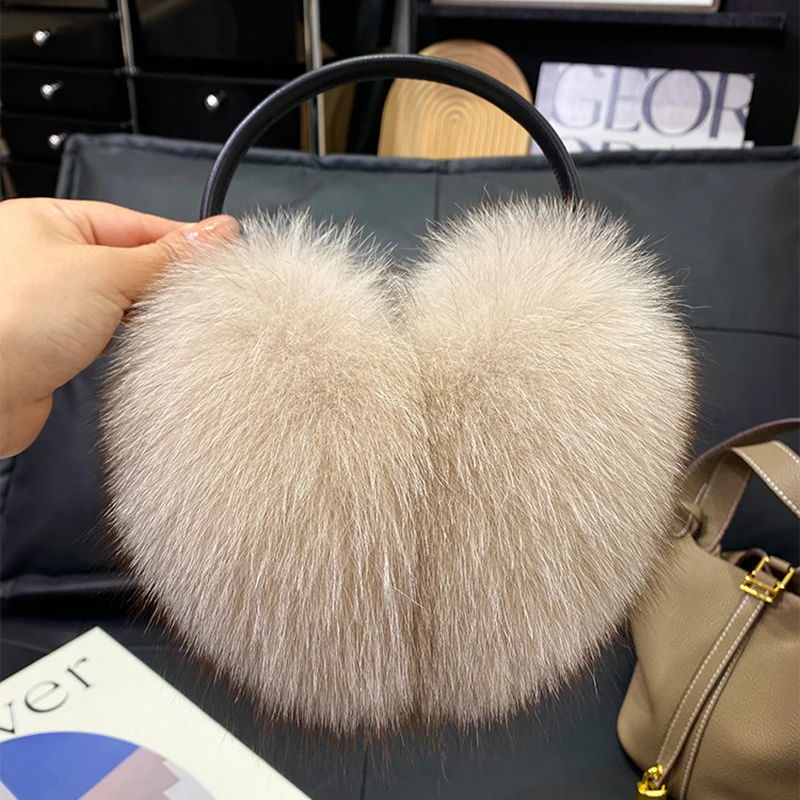 2027 New Winter Natural Real Fox Fur Earmuffs Plush Warm Decorate Women Cute Solid Ear Warmer Headphones Neck Warm Bib Scarf