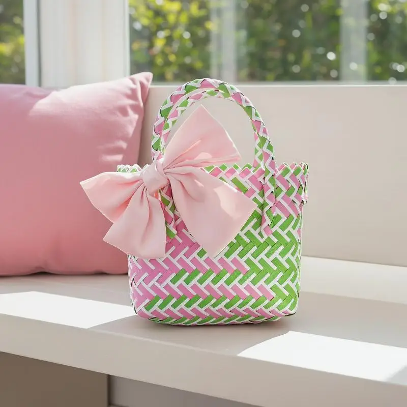 Handy Bowknot Woven Basket Suitable for Weddings Holidays and Outdoor Travel