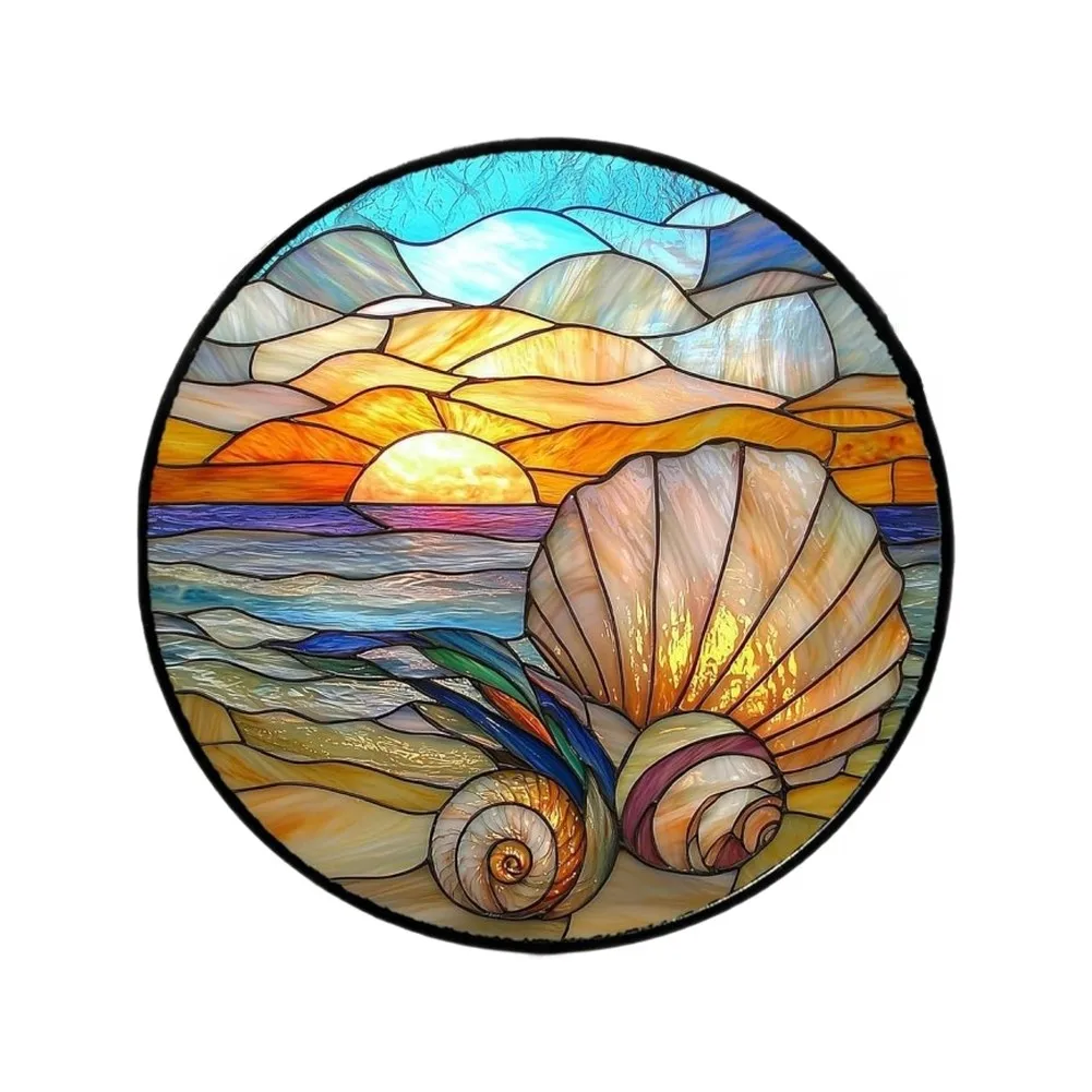 20cm Stained Glass Sun Catcher Thick Glass Construction Metal Fittings Intricate Pattern Design Ambient Light Reflector