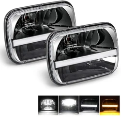 Square 5x7 6X7 Inch LED Projector Headlight With Trun Signal DRL For Jeep Wrangler YJ Cherokee XJ Toyota Tacoma Headlamp