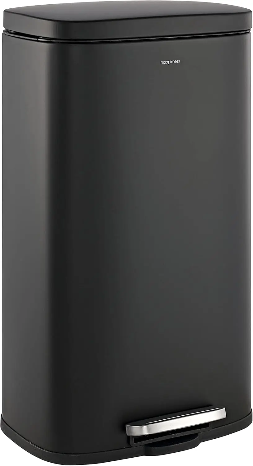 HPM1011B Curtis 8-Gallon Step-Open Trash Can with Soft-Close Lid, Modern, Minimalistic, Fingerprint Proof for Home, Black