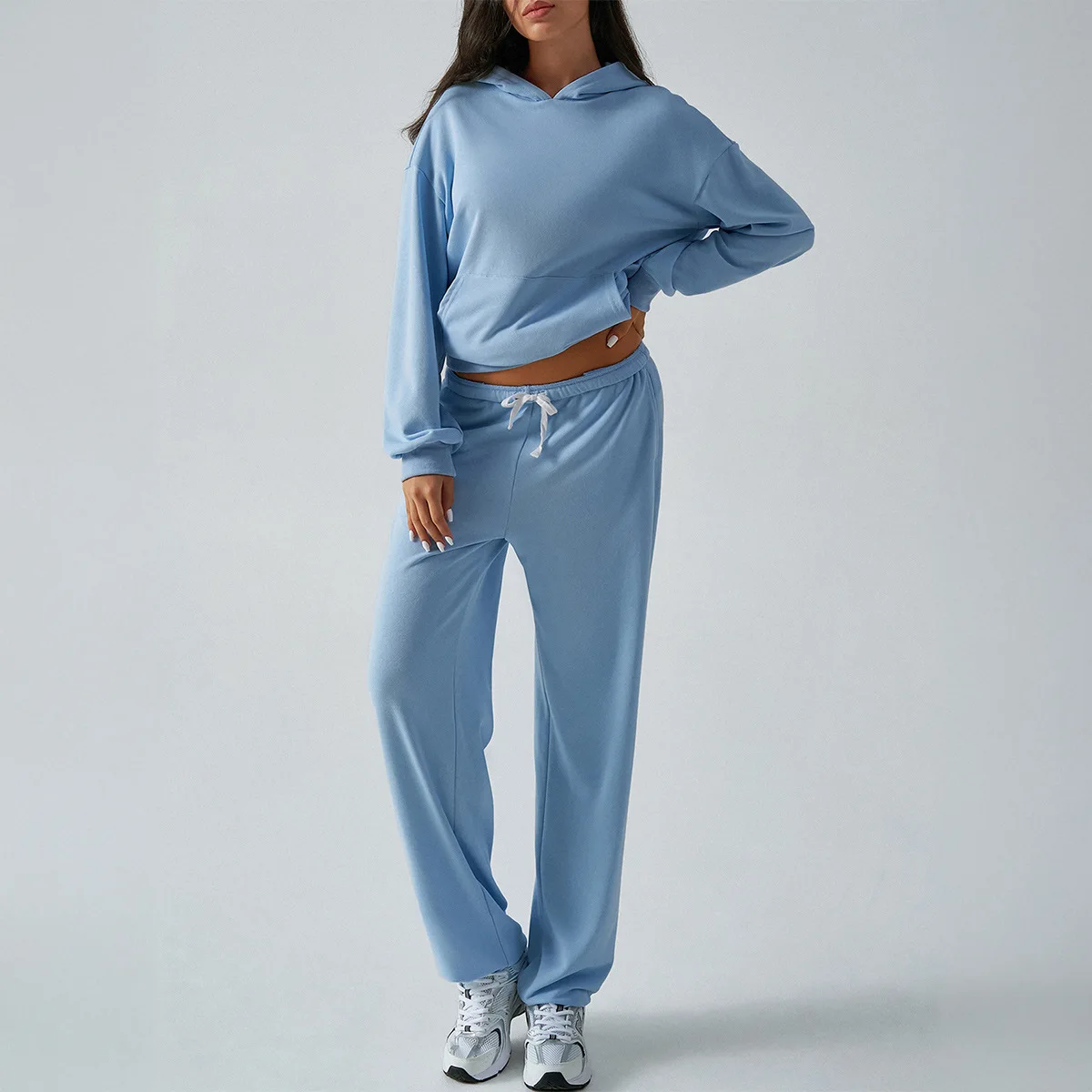 2025 Autumn and Winter Leisure and N Sports Style Hooded Sweater Slim Lace-up Trousers Suit Women Ensemble Femme 2 Pièces