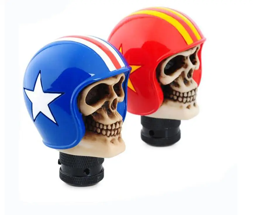 

Universal Car Truck Rider Helmet Skull Head Stick Shift Knob Resin Manual Gear Shift Knobs Car Styling Decals