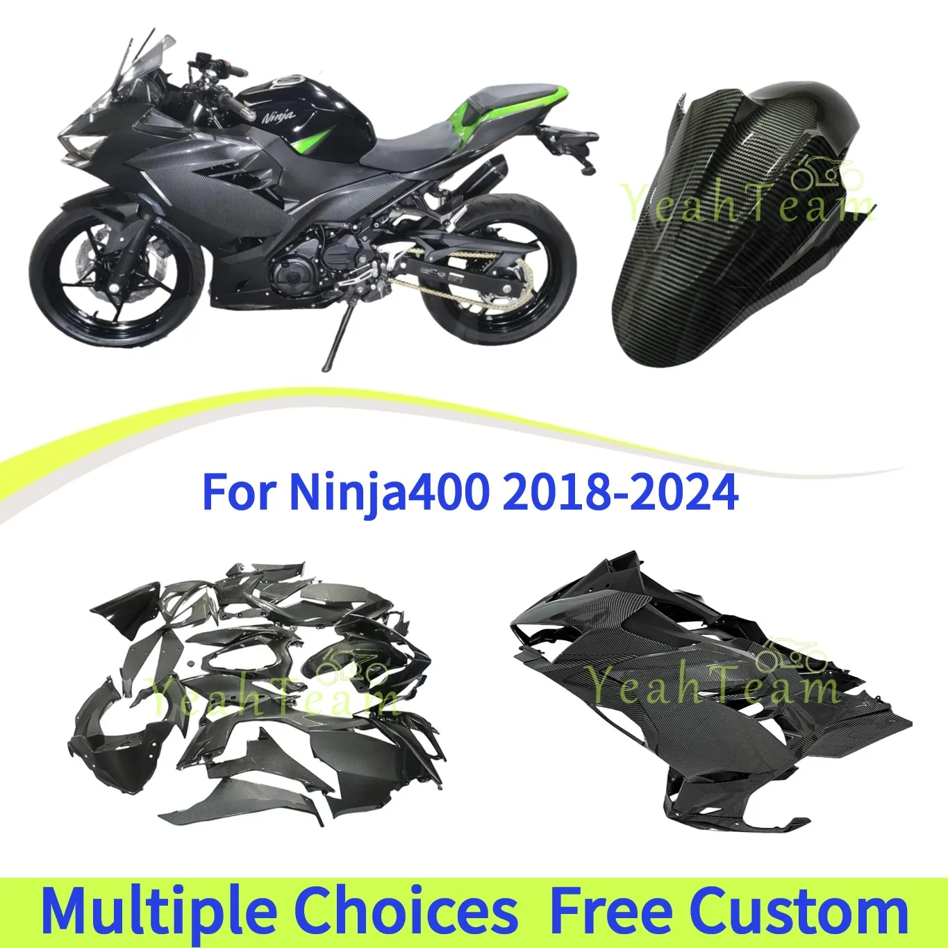 Carenagem completa de fibra de carbono para motocicleta, compatível com kawasaki ninja400 2018-2024 2019 2020 2022 2023, material abs leve