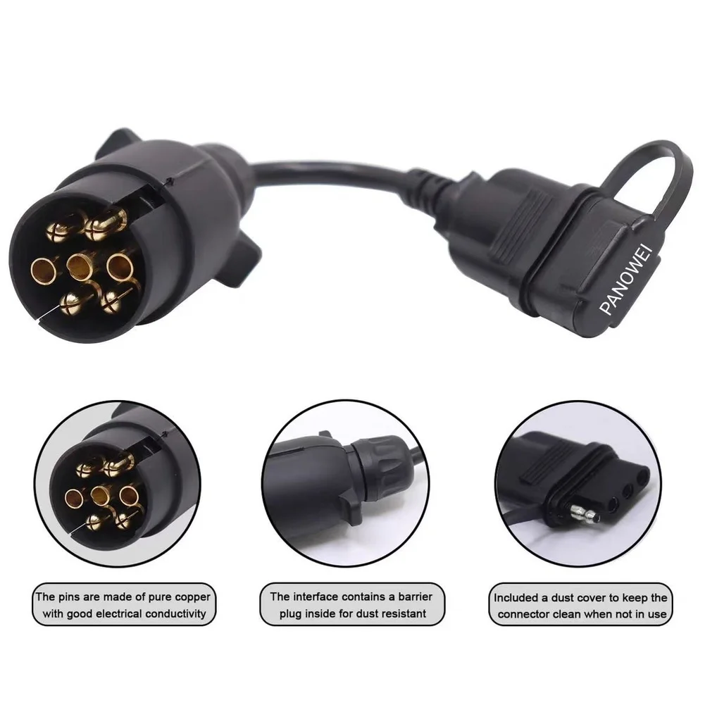 

Переходник с 7-контактного круглого разъема на 4-контактный плоский для прицепов, с витой проводкой, для автодомов, грузовиков, лодок, для подключения задних фонарей и стоп-сигналов