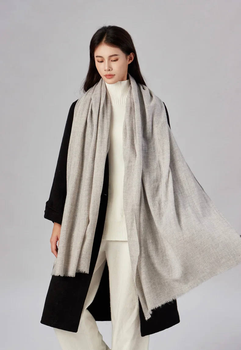 

100% шерстяной однотонный шарф, настраиваемая винтажная шаль с лентой, мужская зимняя накидка с кондиционером【разноцветная】