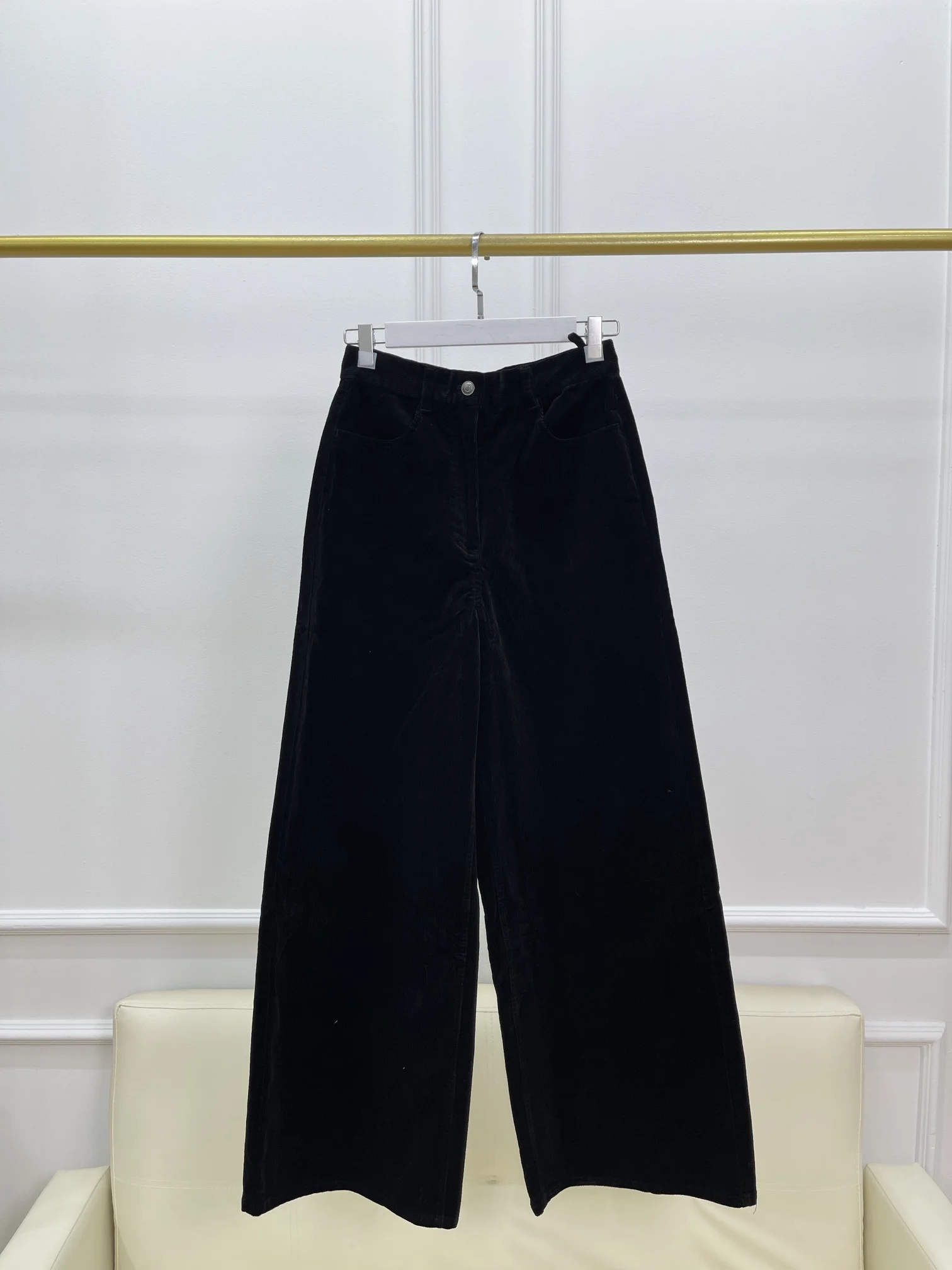 Autumn And Winter Retro High Waist Straight Cotton Fine Rip Corduroy Pants Wide Leg Casual Pants For Women