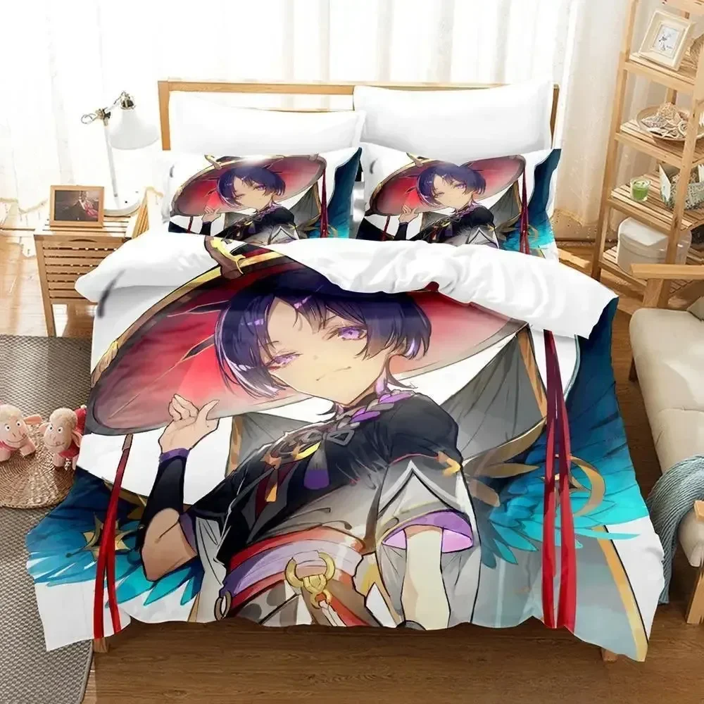 

New Game Genshin Impact Scaramouche Bedding Set Cartoon Anime three-piece set Adult Kid Bedroom Duvet cover Sets 3D Kawaii Game