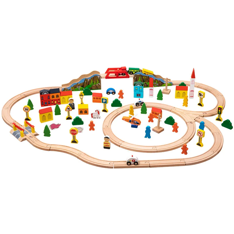 Jouet pour enfants bricolage 101 pièces Puzzle cercle ville Train piste ensemble blocs de construction constructeur Montessori jouets en bois jeux de société cadeau