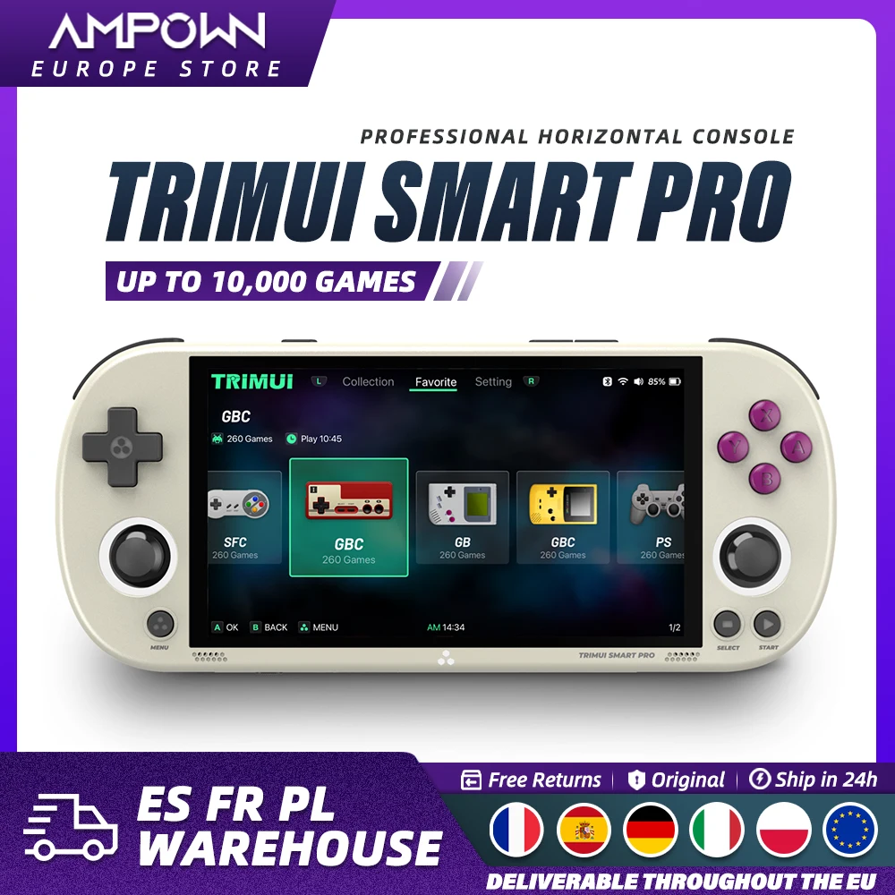 Consola de juegos portátil TRIMUI SMART PRO, reproductor de juegos retro, pantalla IPS de 4,96 pulgadas, Linux Allwinner A133P, 1 GB de RAM, 8 GB eMMC, 5000 mAh, WiFi, 26 emuladores, joystick RGB, vibración, tipo C, HD, reproductor de vídeo MP4, libro electrónico, emulador de arcade portátil, consola de bolsillo, regalo de viaje para niños, juguete