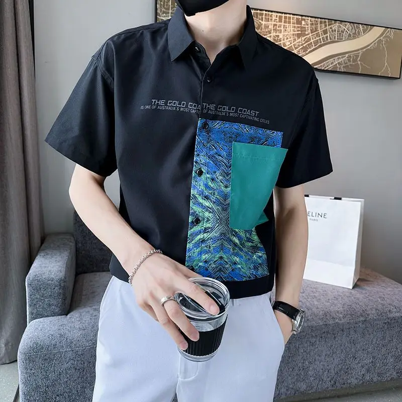 

Высококачественная мужская рубашка, новая летняя красивая мужская рубашка с короткими рукавами, рубашка с дюймовым верхом, куртка-рубашка с половиной рукавов