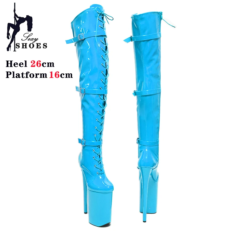 26cm/10Inchs Women Boots Platform High Thin Heels Over The Knee Long Boots Autumn Winter Buckle Pole Dance Catwalk Party Shoes