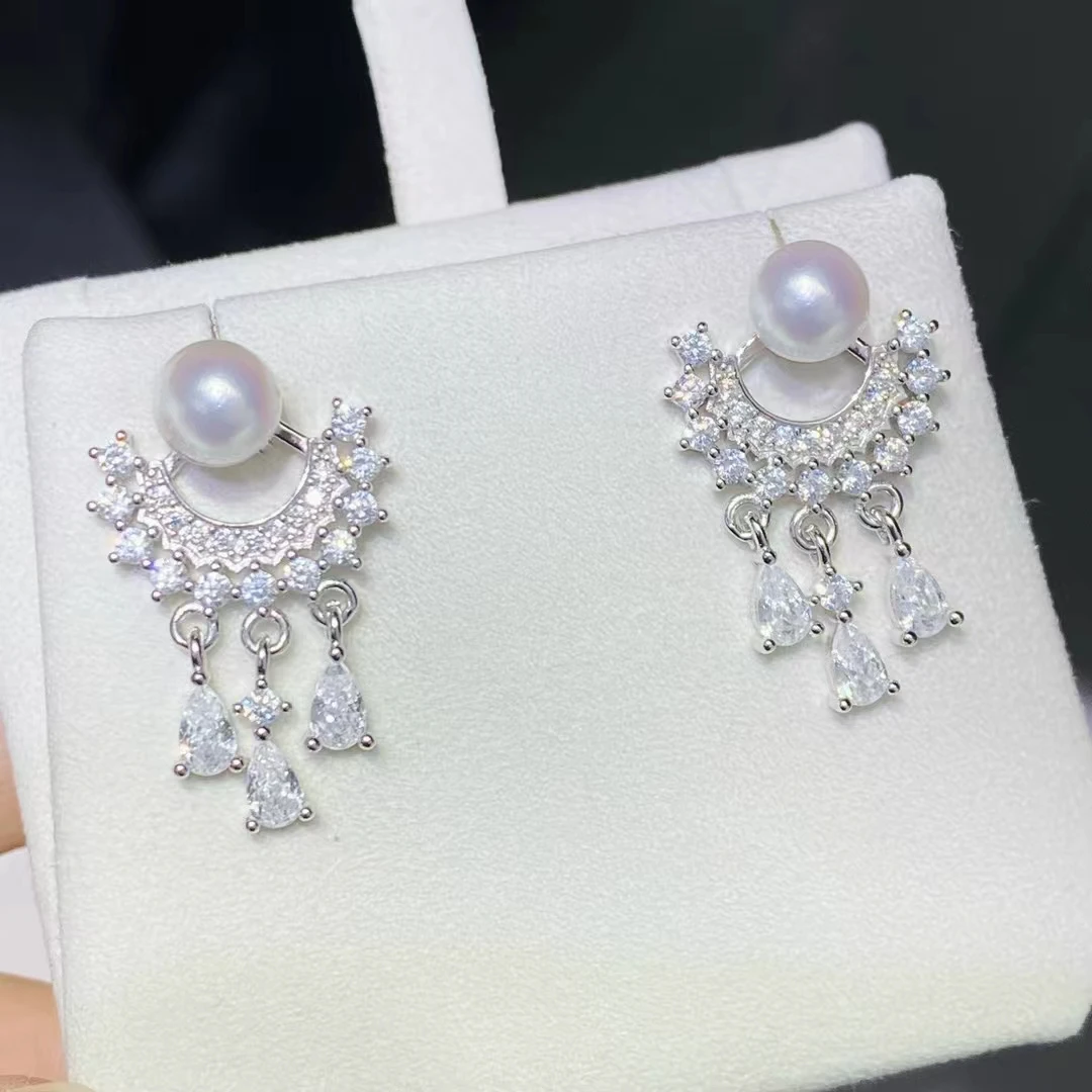 Wholesale 925 Sterling Silver Earrings Mount Findings Settings Base Mounting Parts Accessory for 6-7mm Pearls