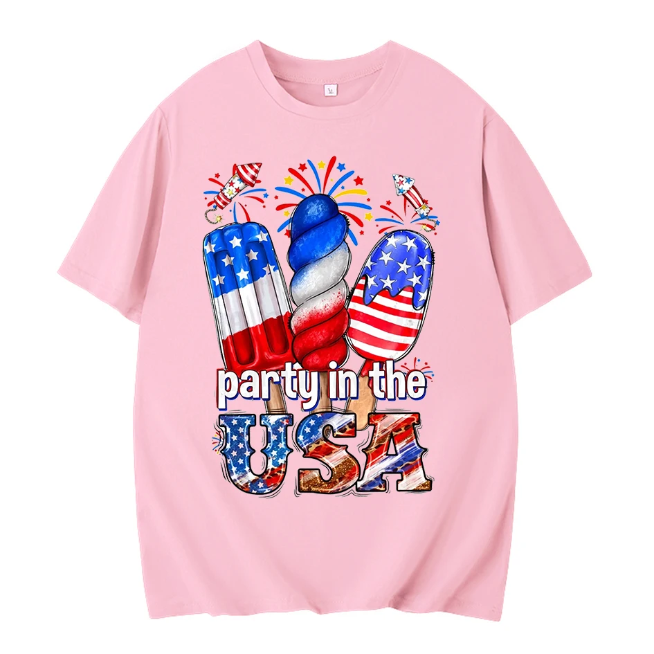 Party in the Usa Graphic Short Sleeve Celebrate July 4th Unisex Trendy Short Sleeve Women's Pride T-Shirt Y2k Women's Blouses