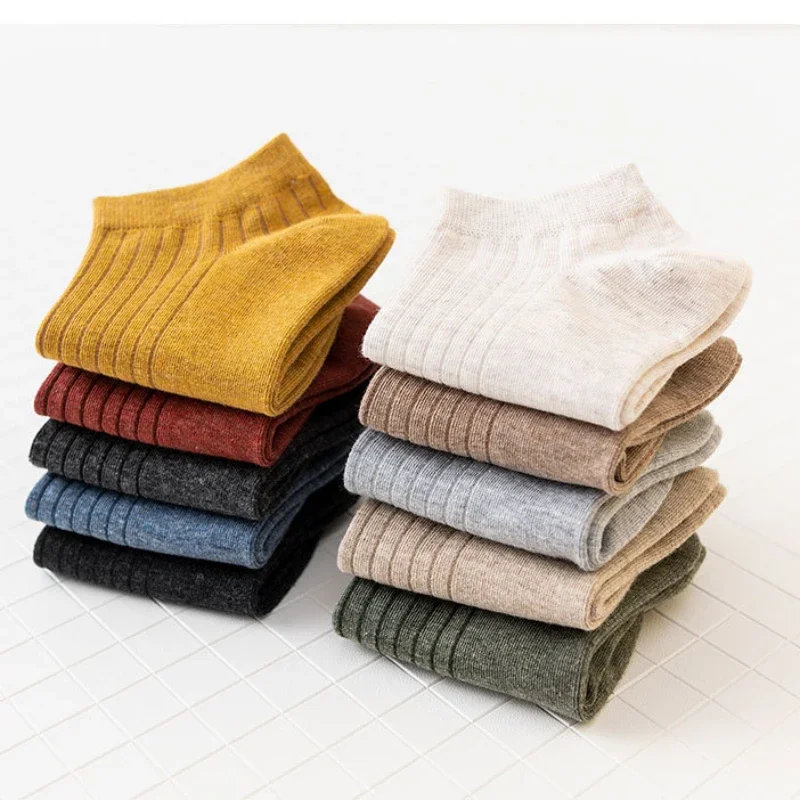 Summer New Sweat Absorbent Ankle Socks Solid Color Breathable Cotton Short Socks Japanese Striped Casual Boat Socks for Women