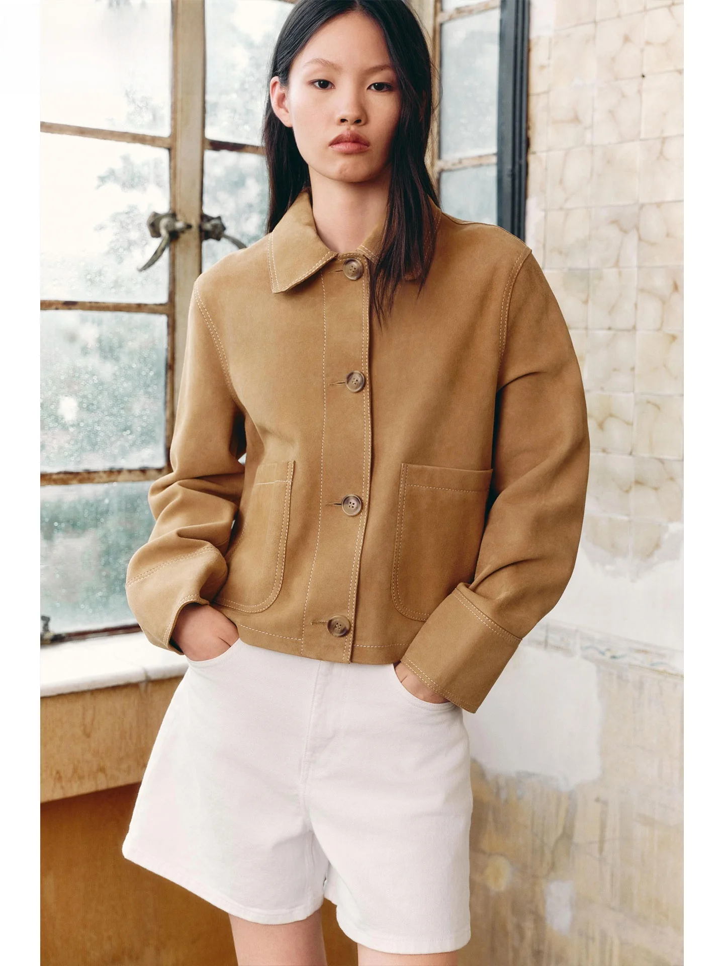 ZAPRHA Autumn 2025 Women's Velvet Texture Long Sve Collar Jaet Versatile Leather Coat Casual Sle Ladies Outerwear