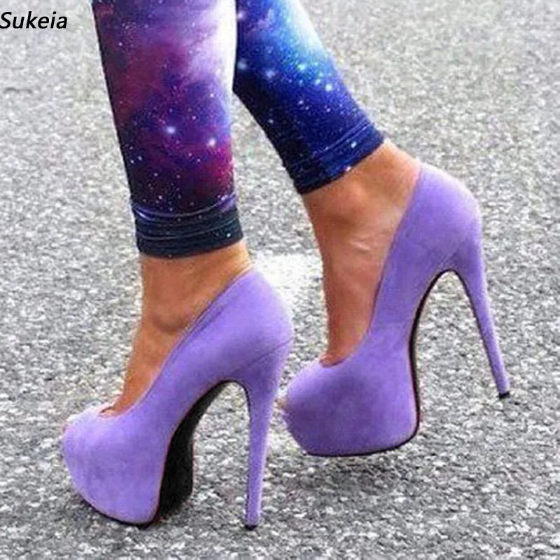 

Sukeia/Новые модные женские туфли-лодочки на платформе, замшевые пикантные туфли на шпильке, красивые фиолетовые туфли для вечеринок, женские большие размеры США 5-20