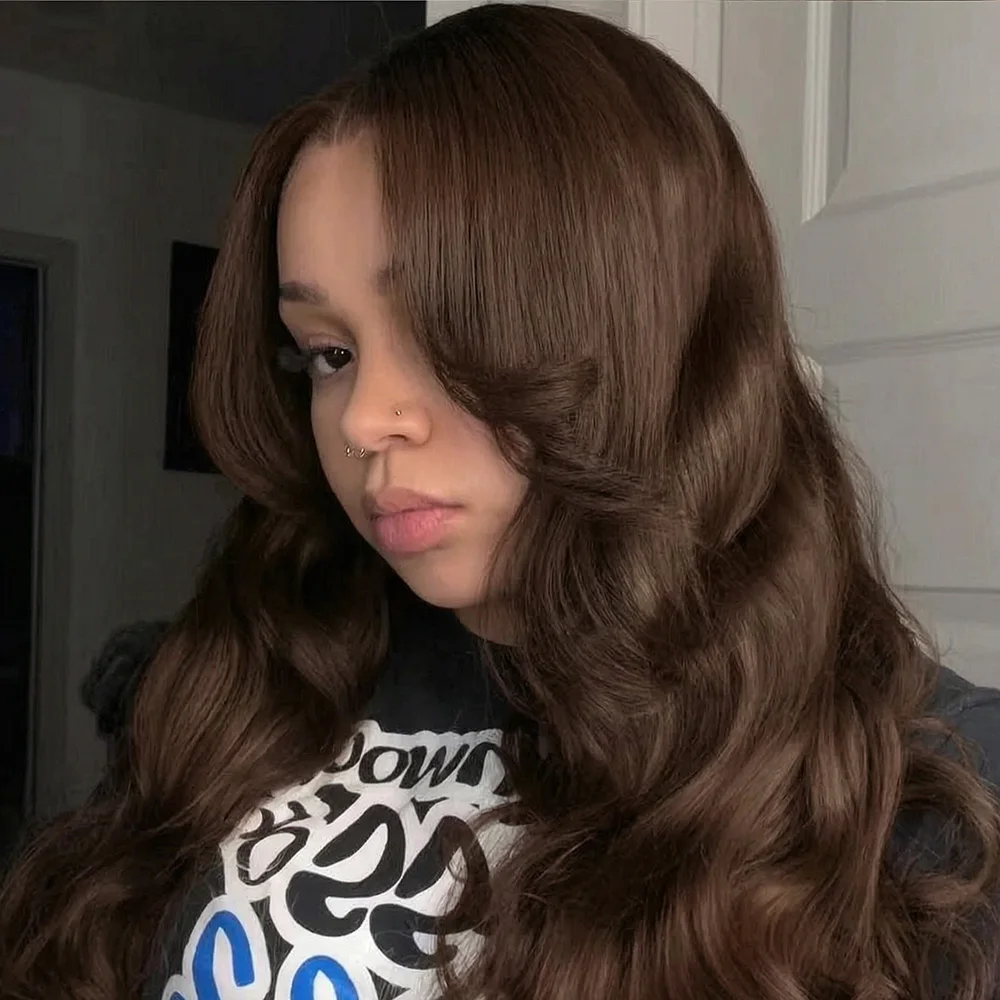 46 Inch #4 Colored Body Wave Front Wig Human Hair Chocolate Brown 13x4 13x6 HD Transparent Lace Frontal Pre Plucked Ready To Wear Wigs for Women