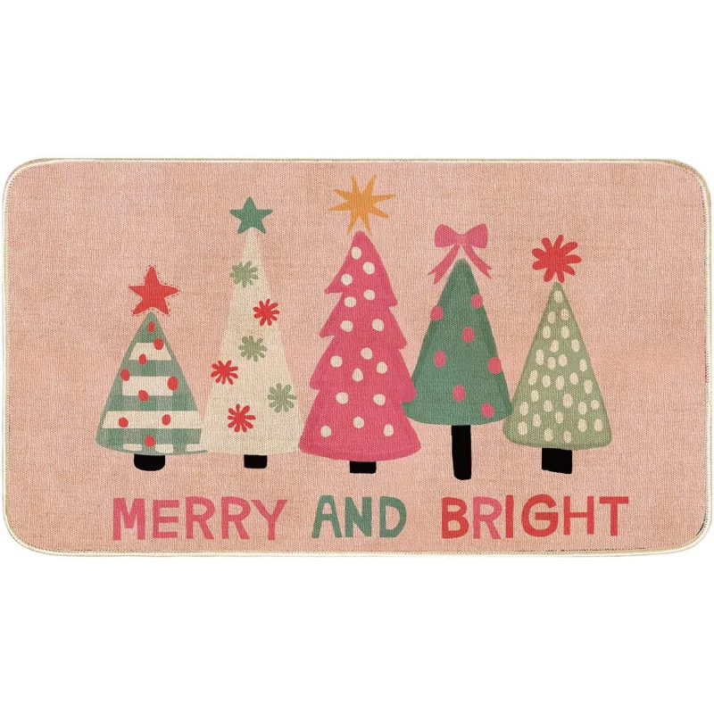 Whaline pink Christmas tree anti slip rubber Christmas door mat suitable for kitchen, bathroom, entrance porch