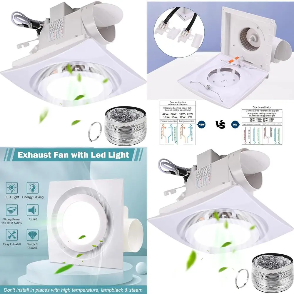 

Square LED Light and Ceiling Mounted 30W Exhaust Fan Combo, 110V, 110 CFM, 1.0 Sones