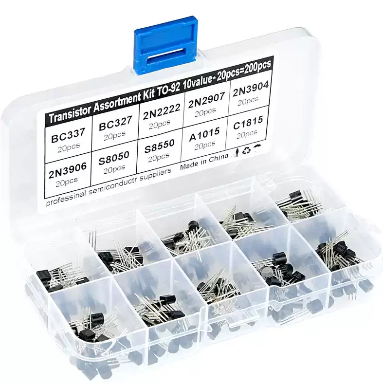 10values*20pcs=200pcs  S8050 S8550 A1015 2N2222 2N2907 2N3904 C1815 BC337 BC327 2N3906 to-92 Assortment Pack Set Transistor Kit