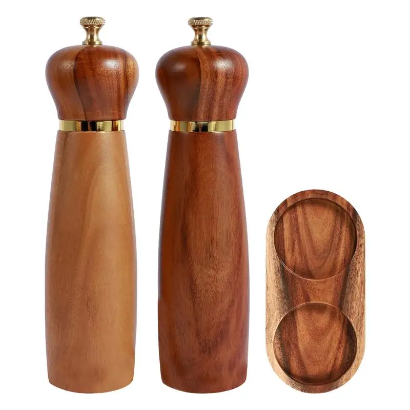 

Набор мельниц для соли и перца, портативная мельница для перца, солонка, комбинированная деревянная регулируемая ручная кухонная техника для хранения стола