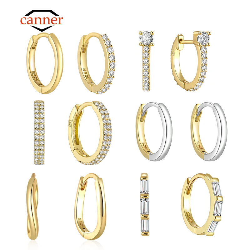 CANNER Classic Piercing Hoop Earrings for Women 925 Sterling Silver Zircon Round Huggie Earring Engagement Jewelry Pendientes