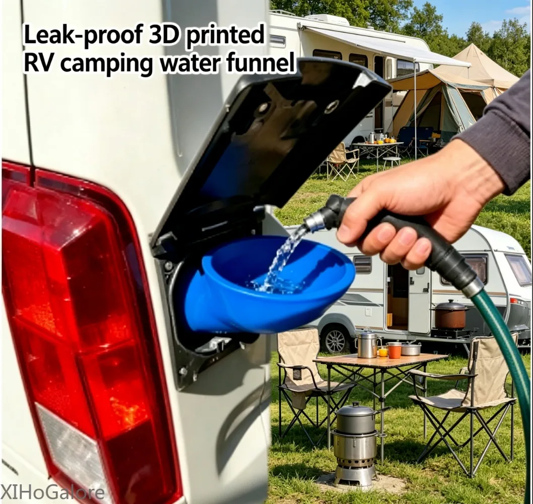 

Portable Spill Proof 3D Printed RV Camper Water Funnel Easy Fill No Mess Durable Outdoor Camping Essential Tool Kit