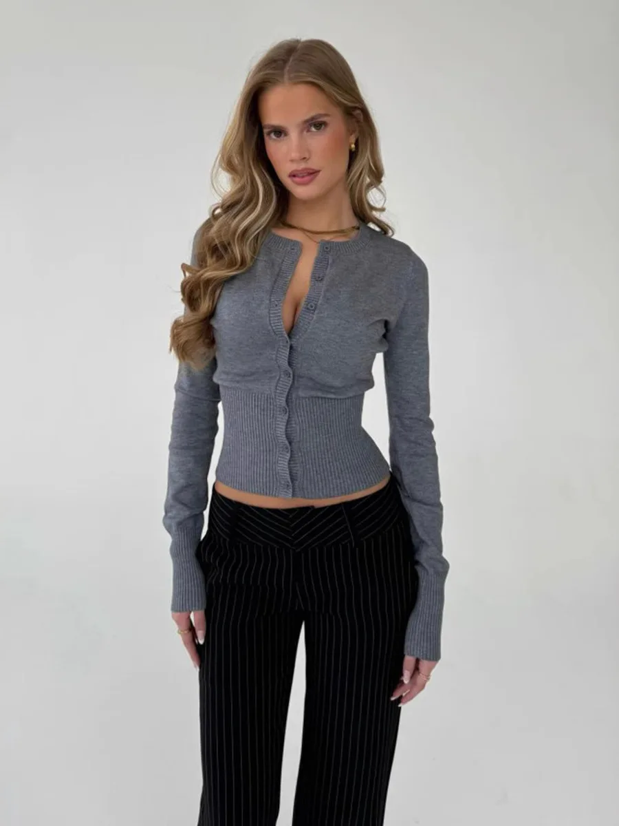 Blusa de Manga Larga con Botones, Corte Entallado, Color Puro, Estilo Europeo, Fibra de Poliéster, sor Medio, Moda Femenin...